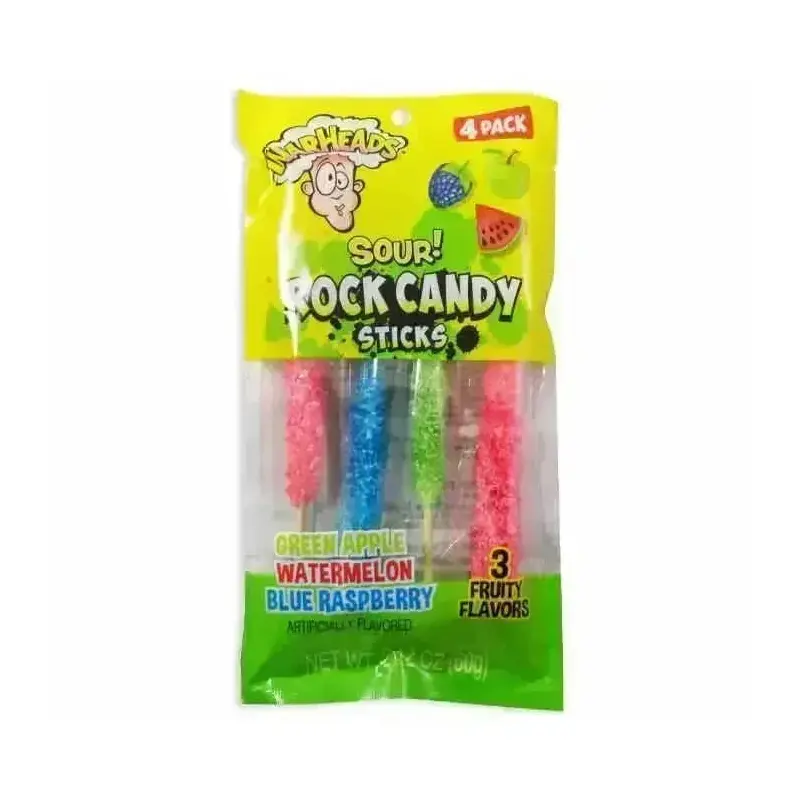 WarHeads Assorted Sour Rock Candy Sticks 4-Pack Peg Pag: 12-Piece Box