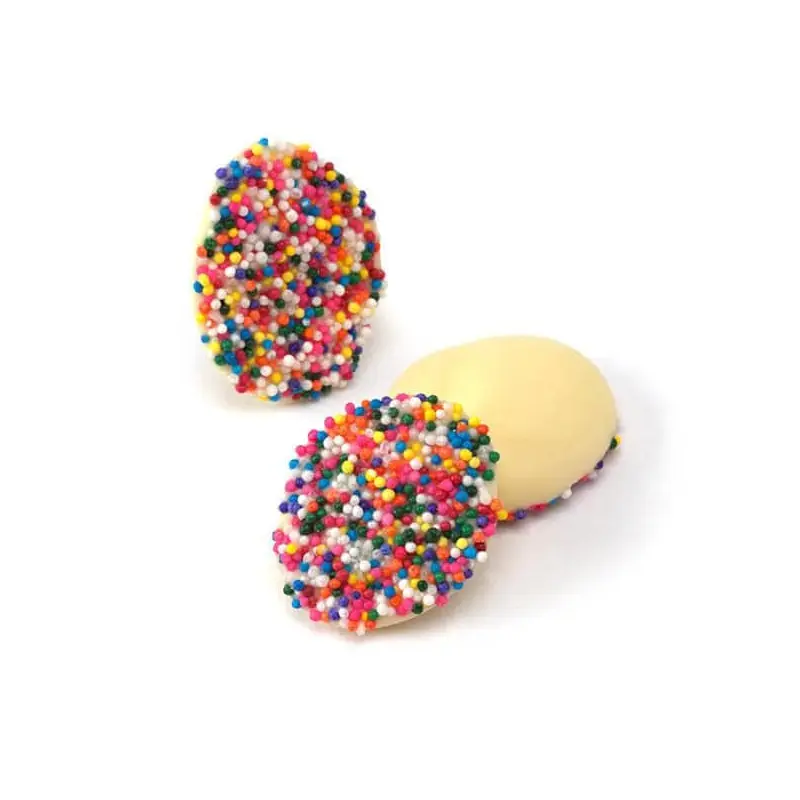 Asher's Deluxe White Chocolate Drops with Rainbow Nonpareils: 8LB Box