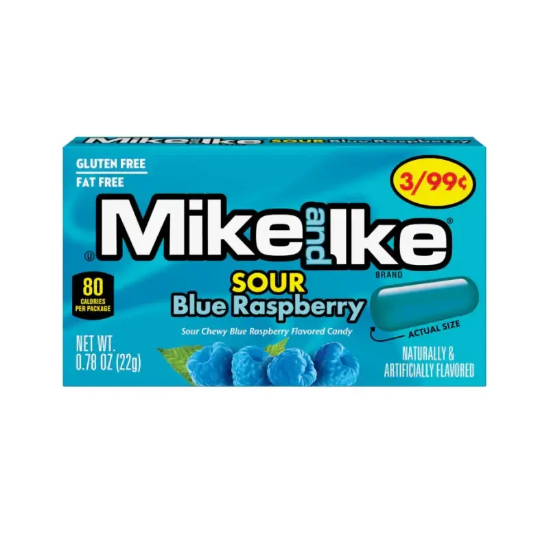 Mike and Ike Candy Sour Blue Raspberry Mini Packs: 24-Piece Box