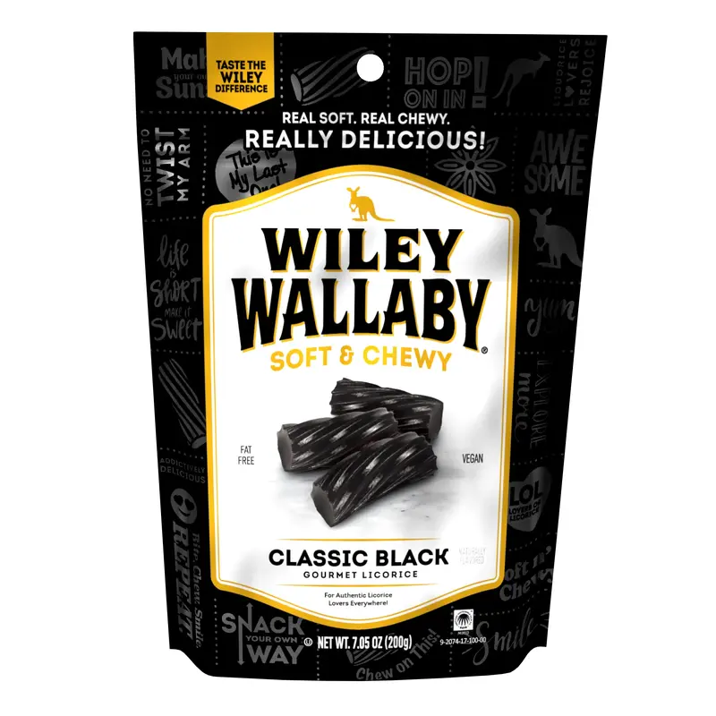 Wiley Wallaby Licorice Bites - Classic Black Peg Bags: 12-Piece Case