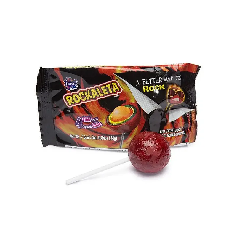 Rockaleta Gum Centered Chili Lollipops: 30-Piece Display