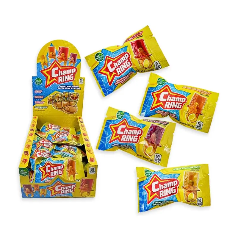 Champ Ring Lollipop with Stickers Candy: 48-Piece Display