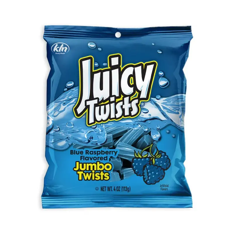 Kenny's Juicy Licorice Twists- Blue Raspberry Peg Bag: 12-Piece Case