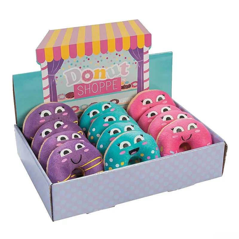 Plush Smiling Donuts in Box: 12-Piece Display