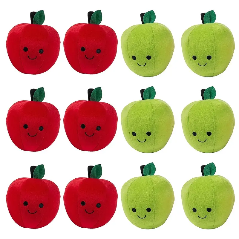 Red & Green Smiling Stuffed Apple Plush: 12-Piece Bag