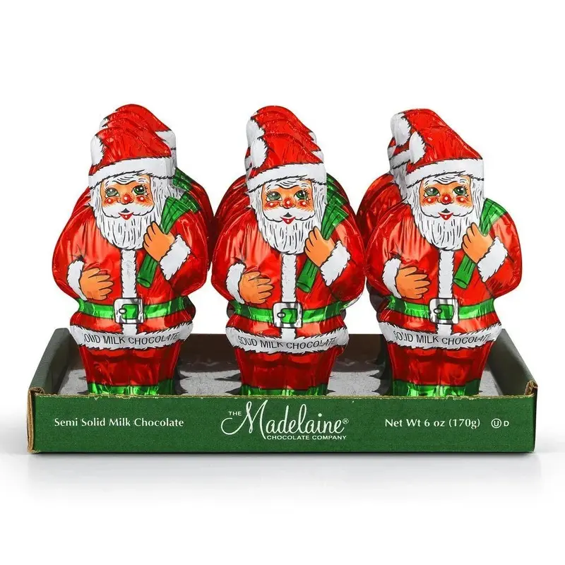 Madelaine Foiled 6-Ounce Solid Milk Chocolate Santas: 12-Piece Display