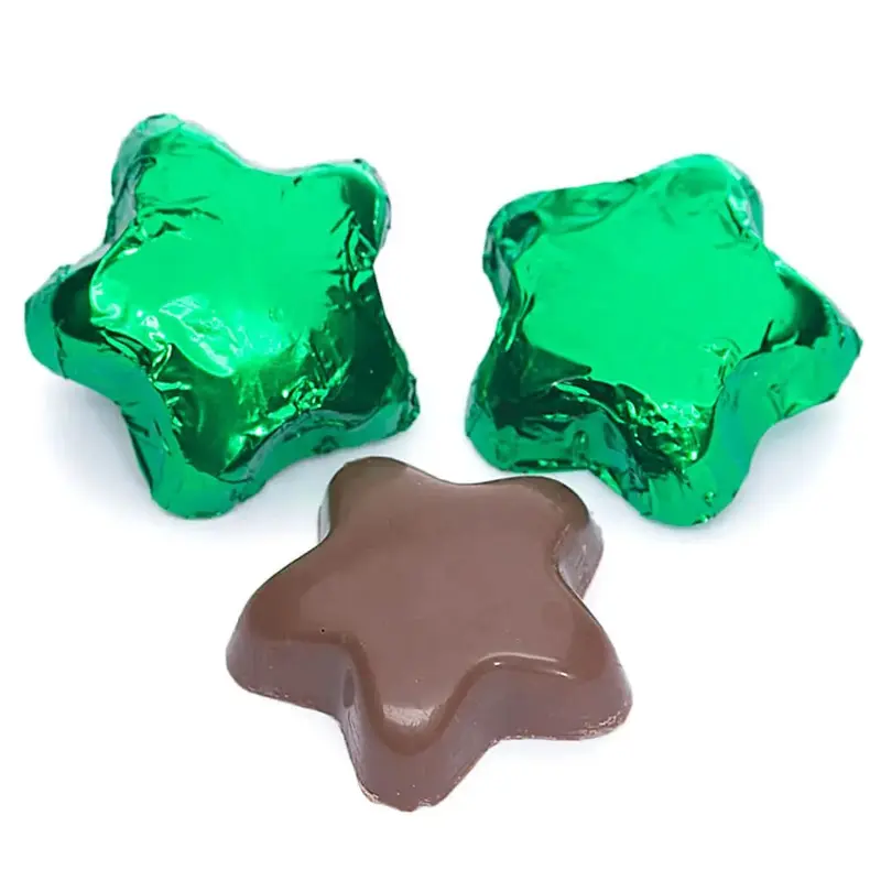 Madelaine Foiled Milk Chocolate Stars - Green: 5LB Bag