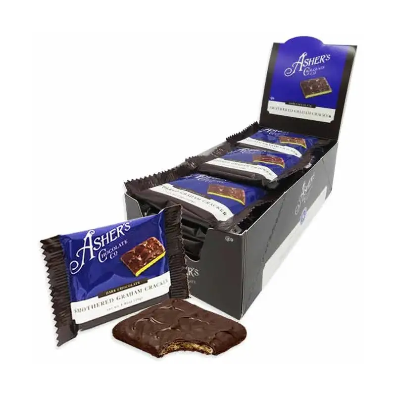 Asher's Dark Chocolate Wrapped Covered Graham Crackers: 18-Piece Display