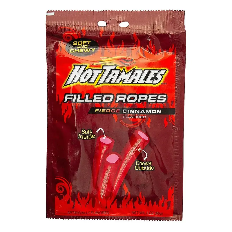 Hot Tamales Filled Cinnamon Flavor Rope Candy Peg Bag: 12-Piece Case