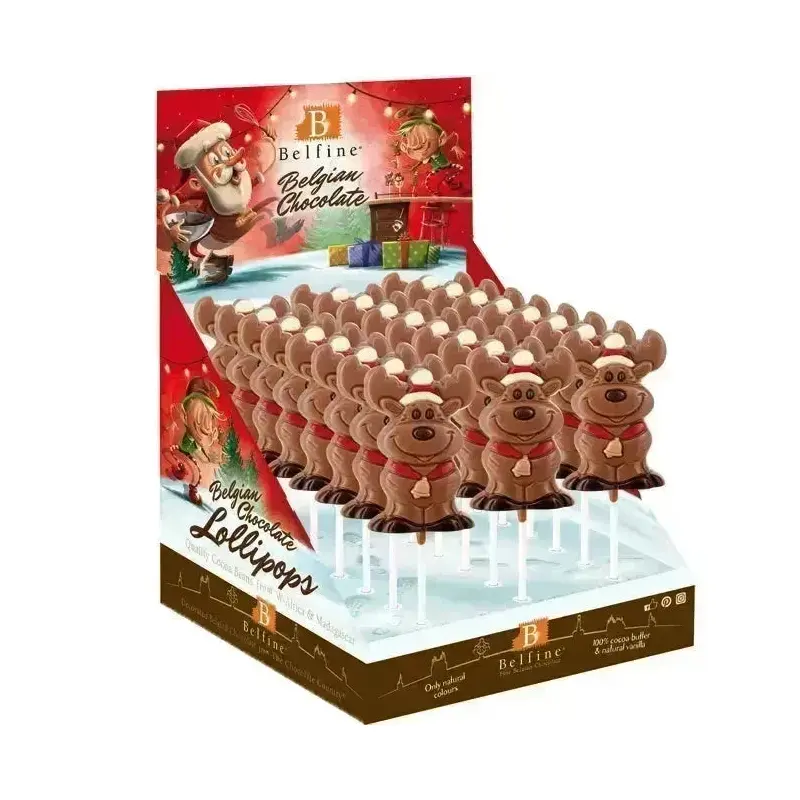 Belgian Chocolate Reindeer Milk Chocolate Lollipops: 24CT Box