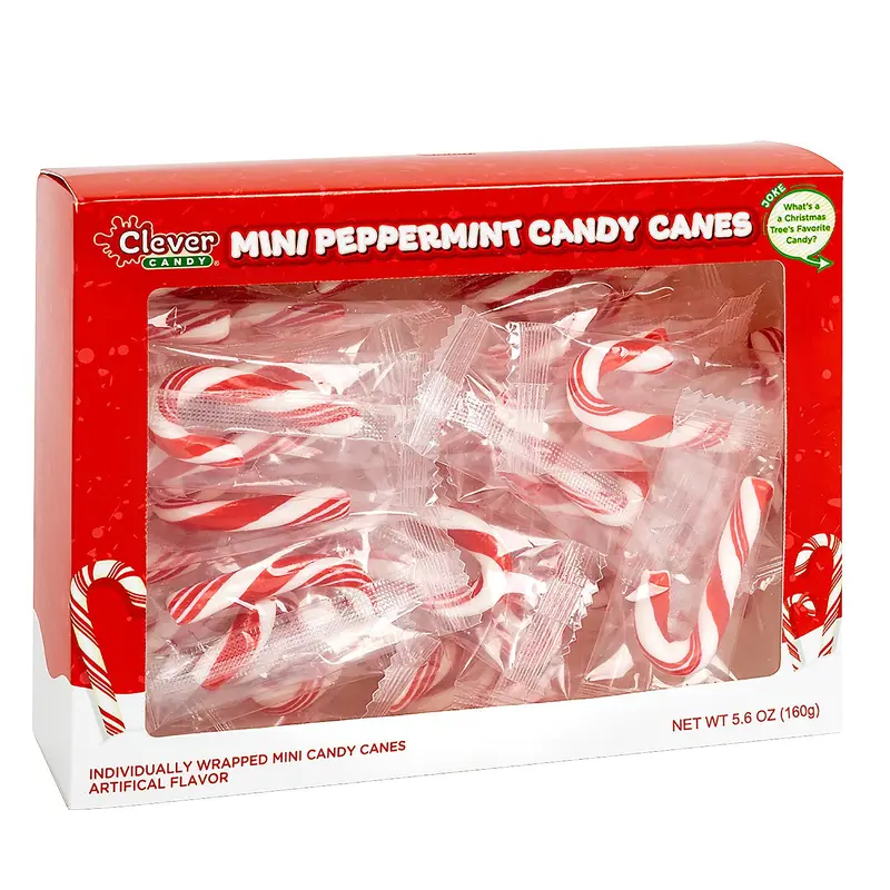 Clever Candy Christmas Peppermint Mini Candy Canes Pack: 24-Piece Case