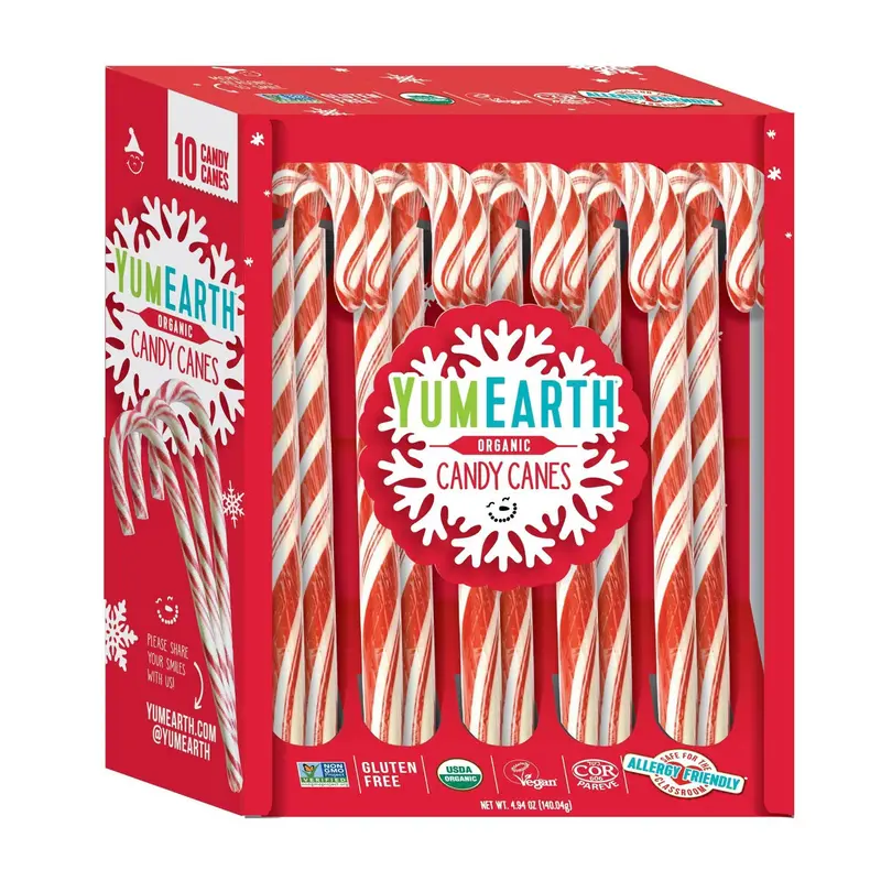 YumEarth Organic Christmas Peppermint Candy Canes: 10-Piece Box