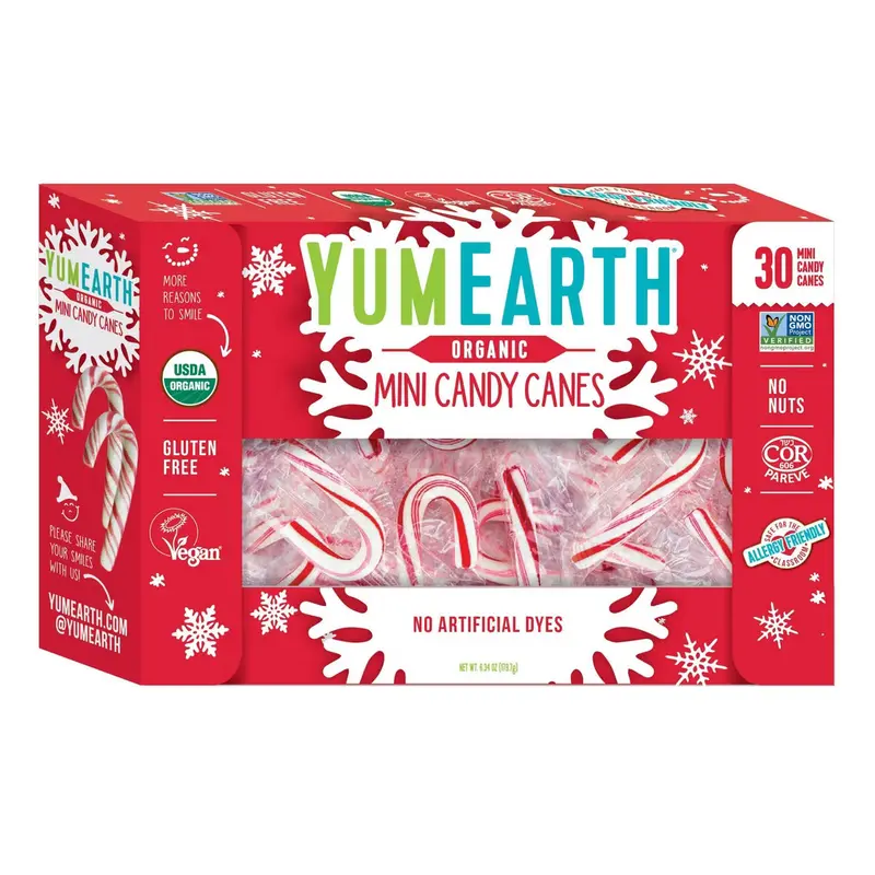 YumEarth Organic Christmas Peppermint Mini Candy Canes: 30-Piece Box